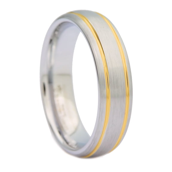 MJ Metals Jewelry Unisex White Tungsten Carbide 6mm Brushed 2 Gold Stripes 6mm Wedding Ring Size 13