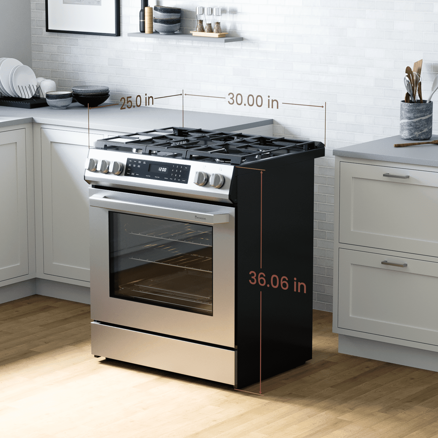 Rangaire RRG303GS 30" Glass Touch Gas Range Oven - Stainless Steel, Sealed Burners, True Convection, Self Cleaning, Easy Reach Racks