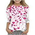thumbnail image 2 of ATOGUTA Valentine's Day Tshirts Shirts for Girls Kids Heart Printed Valentine's Festival Outfit 3/4 Sleeve VDAY Tops Size 3T-12, Hot Pink, 2 of 5