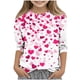 thumbnail image 2 of Blusas y camisas de cuello redondo y manga larga para niños, blusas/camisas de poliéster con estampado de corazones, mangas 3/4 y cuello redondo, elegantes e informales., 2 of 5