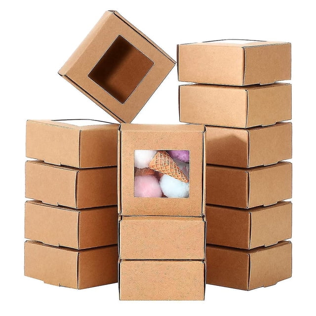 Mini caja de papel Kraft de 50 piezas con ventana, caja de embalaje para regalo, caja de regalo para jabón casero