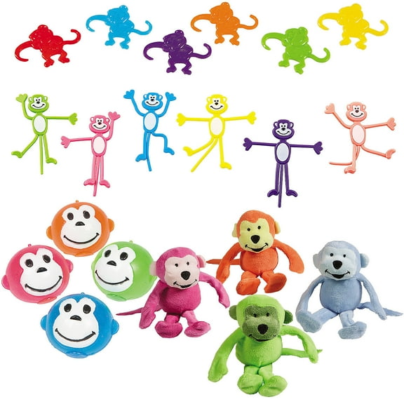 Fun Express Bulk 448 Pieces Neon Monkey Novelty Toy & Handout Assortment Kit