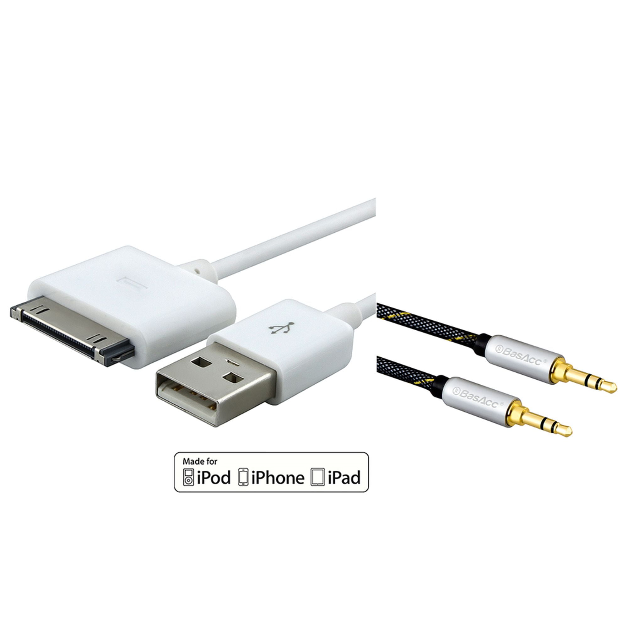 2IN1 USB 3.5MM AUX SYNC CHARGER WHITE CABLE CORD IPHONE 4S 4 3GS 3G IPOD IPAD