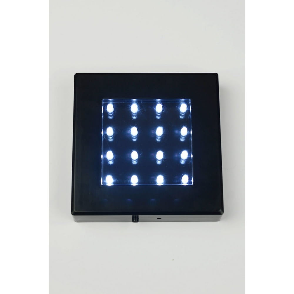 Black 6 inches Square Light Base 16 LEDs Cool White, Battery Operated