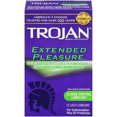 TROJAN Extended Pleasure Condoms with Climax Control Lubricant, 12 (Best Kind Of Trojan Condom To Use)