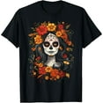 thumbnail image 2 of 100% Cotton De Los Muertos La Catrina Day of the Dead Sugar Skull Women T-Shirt, 2 of 5