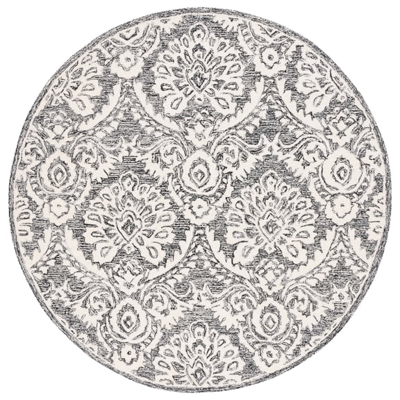 SAFAVIEH Blossom Travis Damask Area Rug, Black/Ivory, 6' x 6' Round