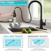 PHANCIR Kitchen Faucet with Pull Down Sprayer, High Arc Single Handle Kitchen Sink Faucets with Pause Button Premium with Deck Plate Suit to 1 or 3 Holes Black