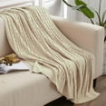 thumbnail image 5 of Organictune Cotton Cable Knitted Throw Blanket, Lightweight and Breathable Soft Blanket for Sofa and Bed, 51" x 67", Khaki, 5 of 5