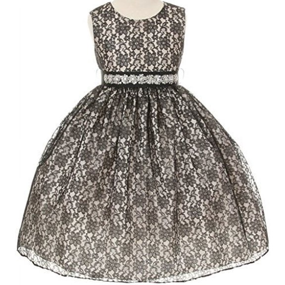 BNY Corner Flower Girl Dress Overlay Lace & Rhinestone Belt Black Black 12 1132BT
