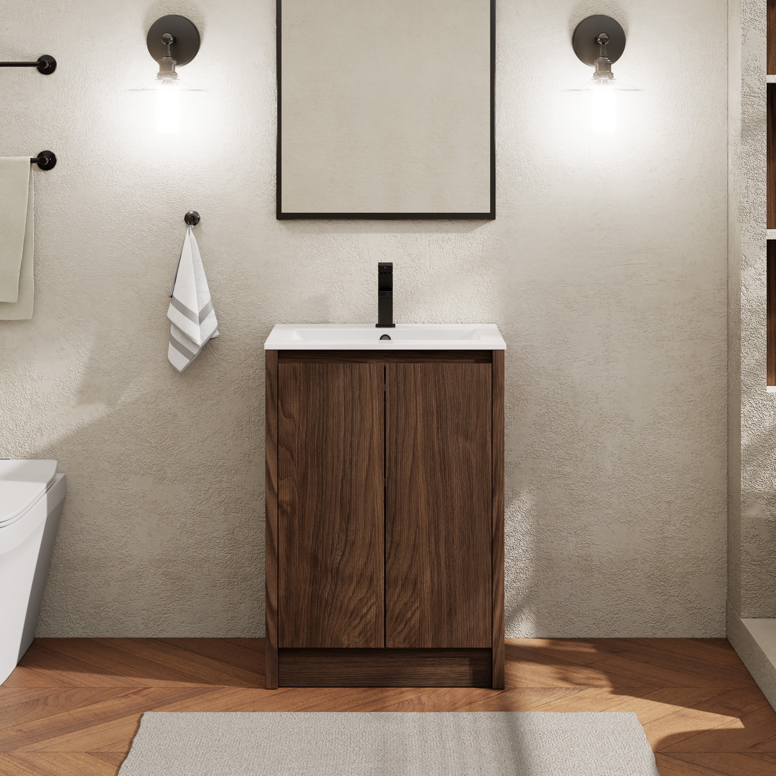 24" Wood Bathroom Vanity Set with Sink Top, Faucet and Drain, Without Mirror
