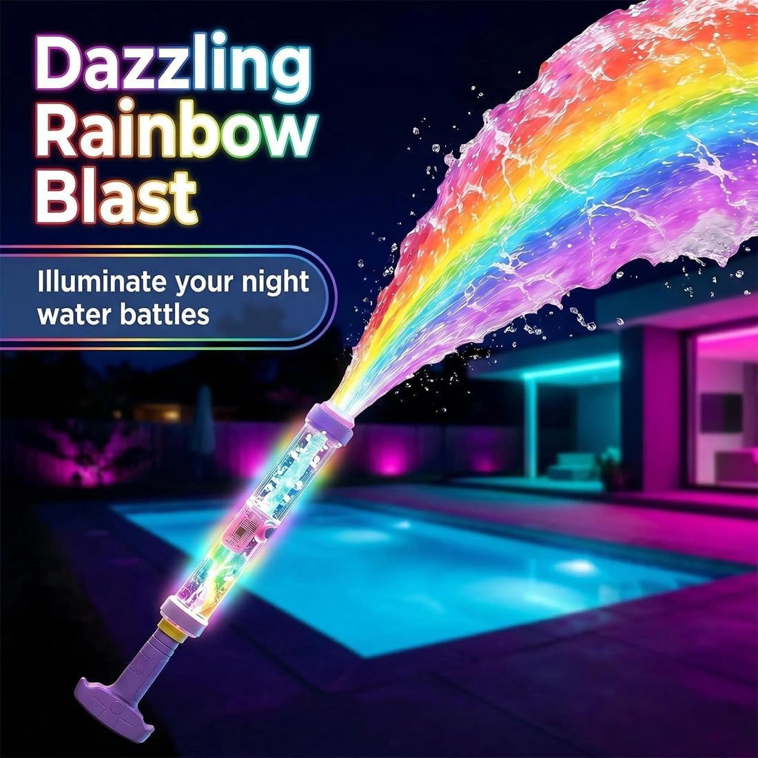 Glowing Rainbow LED Water Blaster | Summer Fun that Pops Like Magic, Fireworks Water Spray Blaster with Lights, Pull Push Firework Water Blaster Toys for Outdoor Summer Water Games