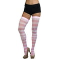 thumbnail image 5 of ToBeInStyle Womens Vibrant Horizontal Wide Striped Thigh High Stockings - Pink w/ White Stripes - One Size, 5 of 5