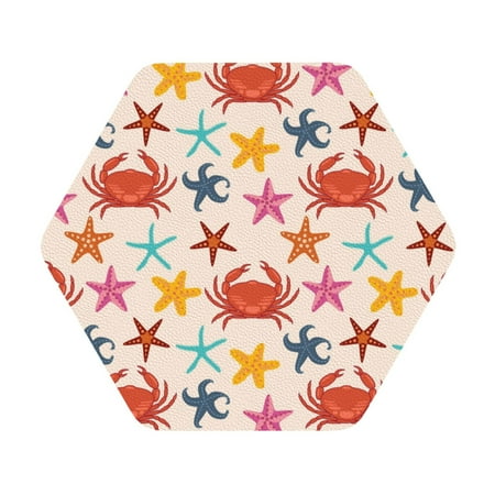 

Ocsxa Crabs And Seastars Coasters for Drinks Leather Coasters Set of 4 for Coffee Table for Housewarming Kitchen Bar Decor One Size