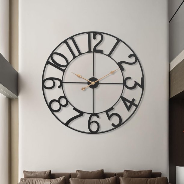 Reloj de pared industrial moderno con números de metal recortados, diseño clásico de lujo gris y dorado, para sala de estar y decoración de oficina, 30 pulgadas