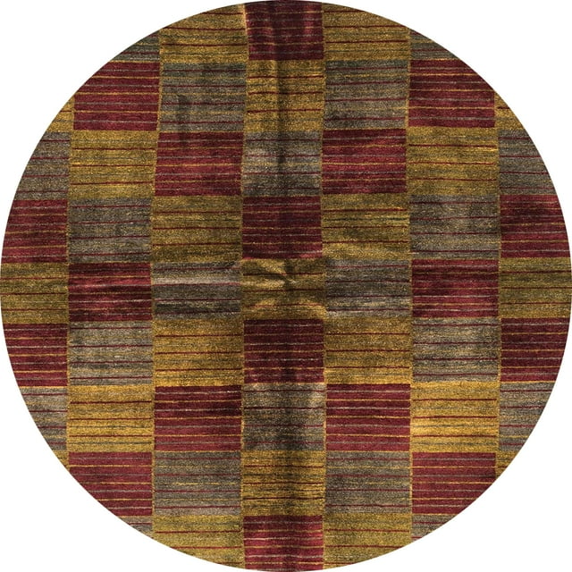 Ahgly Company Tapis d'Intérieur Ronds Abstraits à Carreaux Rouge Safran, 6 Pieds Rond