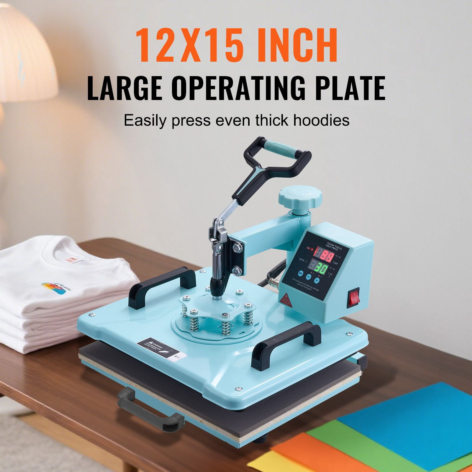 12X15 inch heat transfer machine, 2-in-1 360 degree rotation, digital temperature control T-shirt, hat hot stamping, green