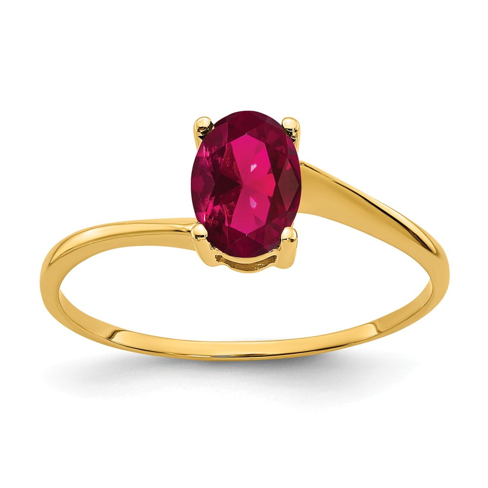 10k or 14k Yellow Gold Oval Cut Sythetic Ruby Solitaire Bypass Band Ladies Ring 