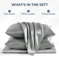 thumbnail image 5 of Seasonwood Microfiber Satin Grey Sheets Queen Size Luxury Silk 4-Piece Bed Sheets, 5 of 7