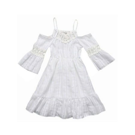 Princess Girl Floral Lace Off-Shoulder Wedding Dress Beach Sundress (110/3-4 Years)
