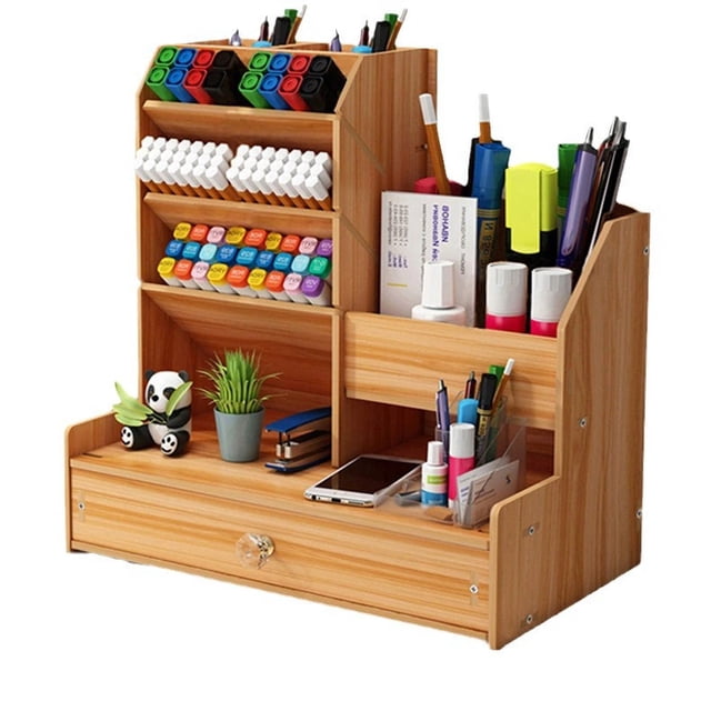 Caja de almacenamiento de escritorio biselada de madera - Amarillo oscuro