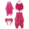 thumbnail image 3 of YONGHS Girls Princess Belly Dance Costume Halloween Crop Top with Pants Head Veil Waist Chain Set Hot Pink 5-7, 3 of 7