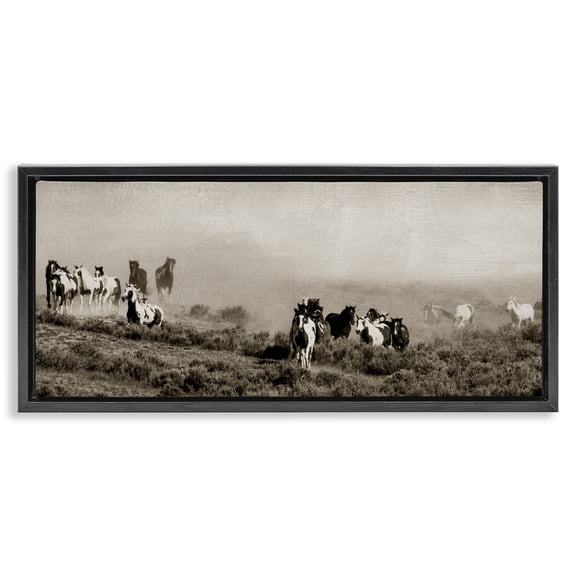 Stupell Industries Dust Up Horse Stampede Black Framed Floater Canvas Wall Art, design by Danita Delimont, 11 x 25