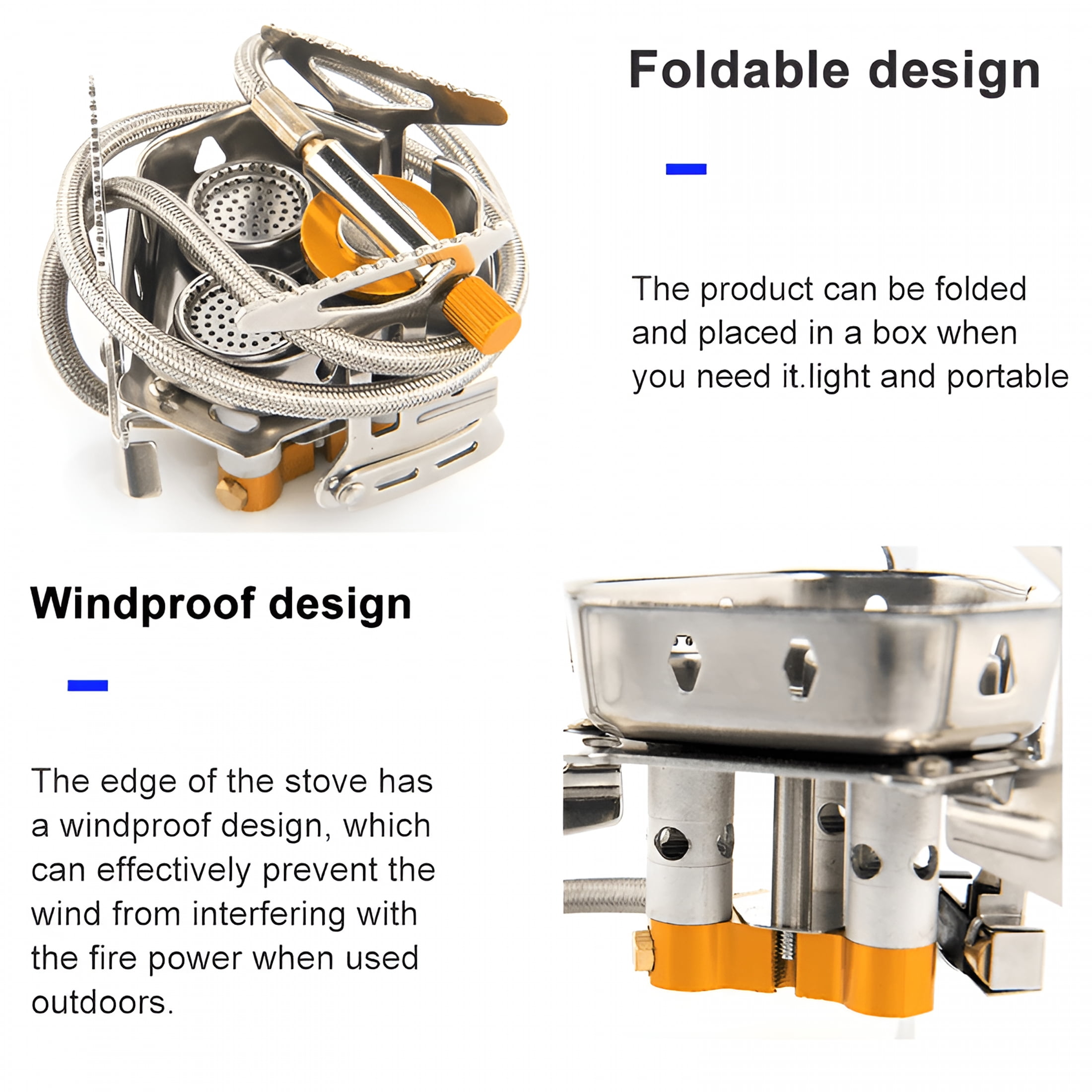HIBIBUD 2026 New 3 S Gas Stove Tourist Camping Burners Folding Backpacking Furnace 6800W Outdoor Hiking Picnic Bbq Cooking Equipment (Stove with Adapter)