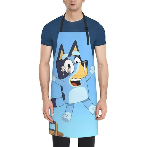 Kowoue Bluey Pattern Waterproof Cooking Apron with Pockets – Durable, Adjustable, and Stylish Kitchen Apron for Cooking, Painting, and Home Use