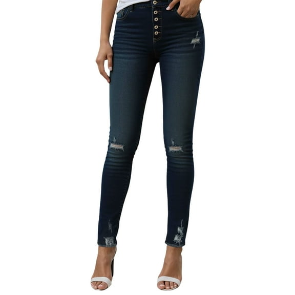 Bmisegm Women's Casual Pants Fashion Distressed Button Fly Skinny Jeans Trendy Loose Fit for Everyday Wear and Blue XXL