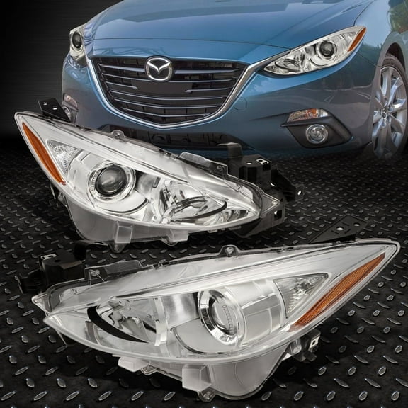NUVISION for 14-16 Mazda 3 Pair Chrome Housing Amber Corner Projector Headlight Head Lamp