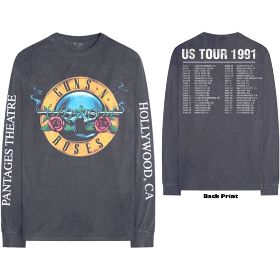 Men's Guns N Roses Hollywood Tour (Back & Arm Print) Long Sleeve Large Charcoal