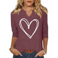 thumbnail image 2 of Camisa ehizrvo manga 3/4 con cuello en V y estampado de corazones de amor para mujer, 2 of 3