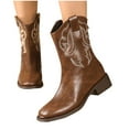 thumbnail image 4 of Xfvqtps Womens Embroidered Cowboy Boots Western Style Pointed Toe Mid Calf Boots with Block Heel Back Zipper Fashion Winter Boots Brown, 4 of 8