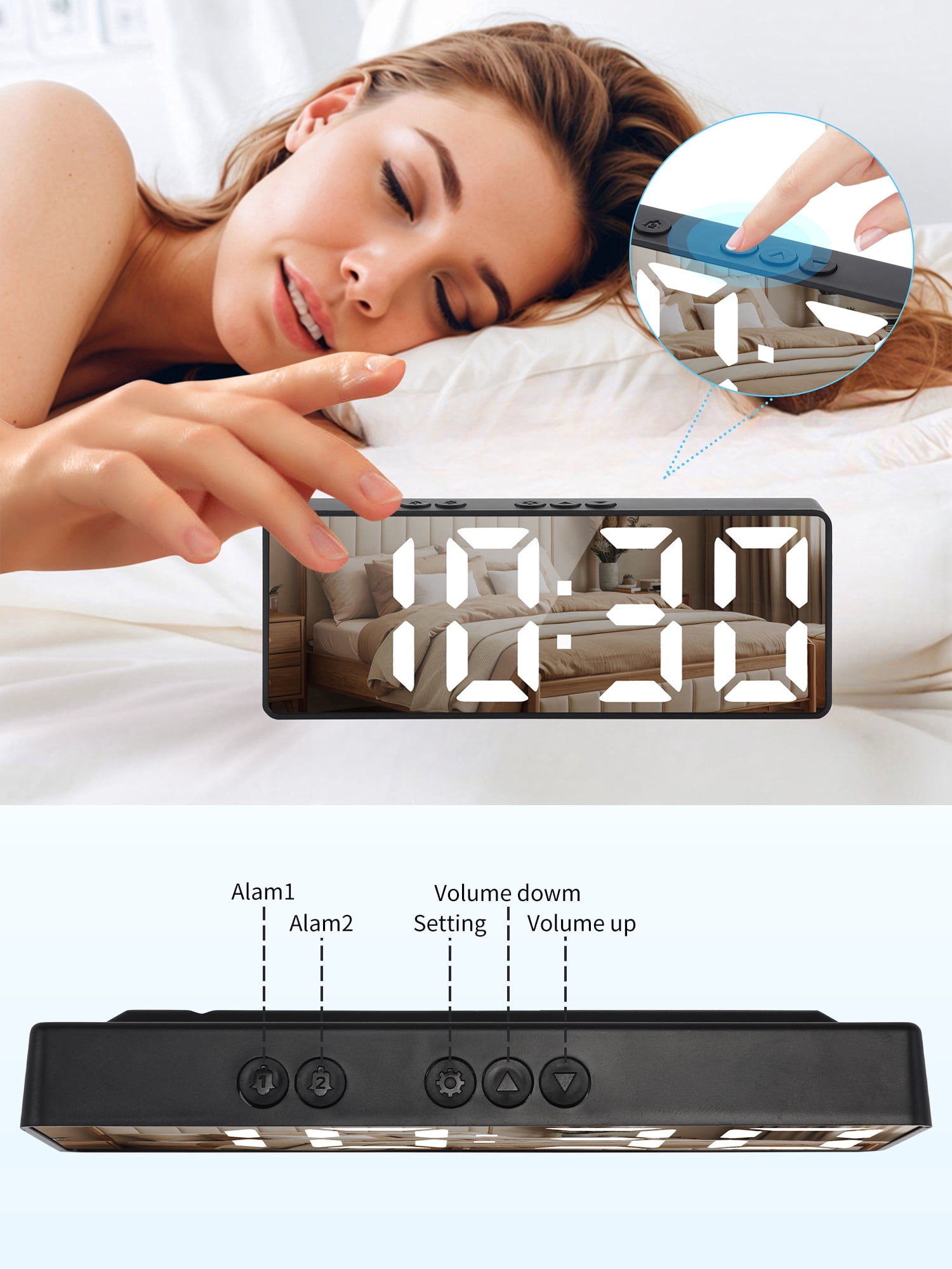 Unique Bargains LED Alarm Clock White Housing and Silver Lens 6.3"L x 1.2"W x 2.4"H