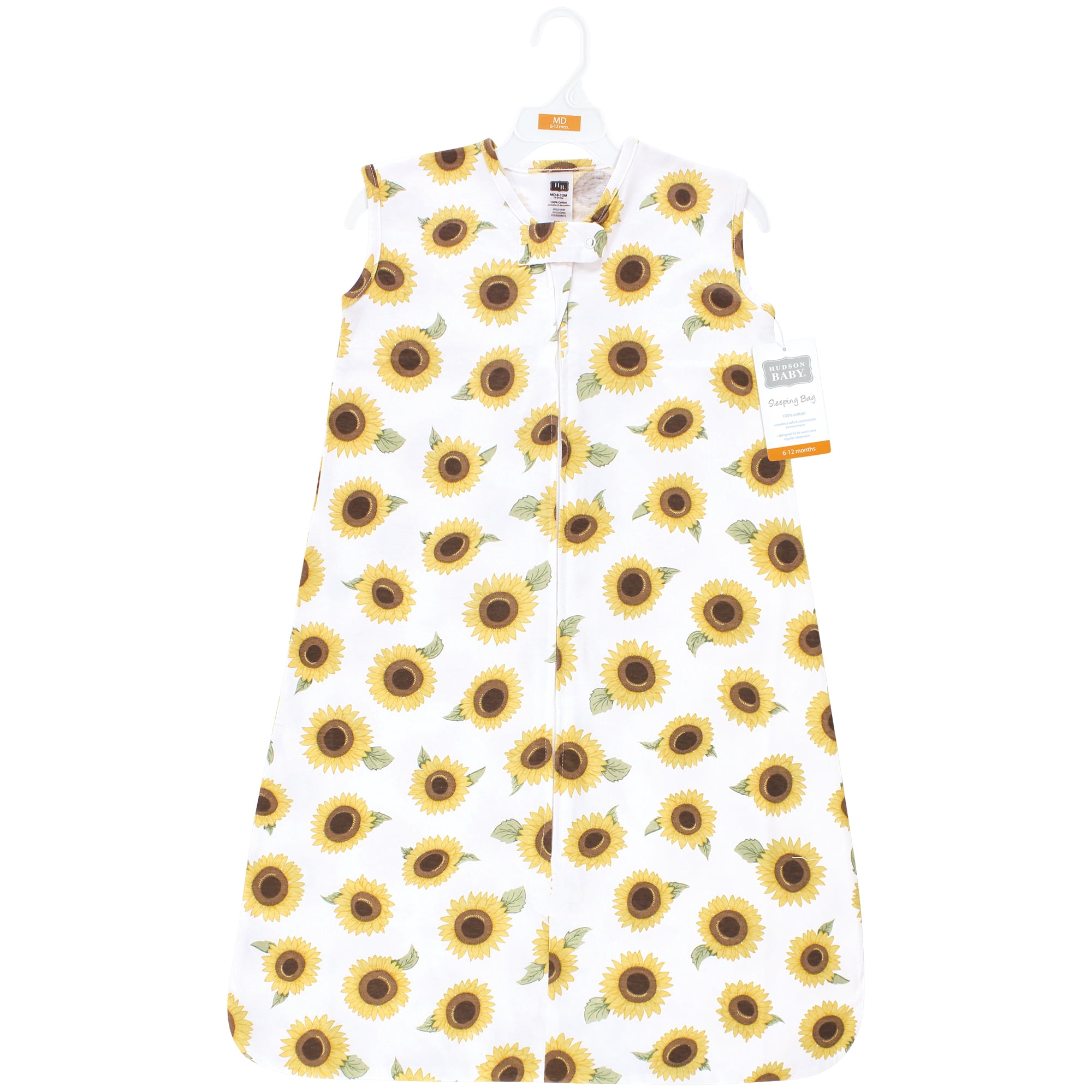 Hudson Baby Infant Girl Cotton Sleeveless Wearable Sleeping Bag, Sack, Blanket, Sunflower, 6-12 Months
