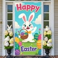 thumbnail image 3 of Cartoon Easter Bunny Banner Blue Bow Tie Rabbit Door Cover Pink Polka Dots Fluffy Texture Bunny Backdrop for Easter Decoration Door Decor Kids Party, 3 of 9