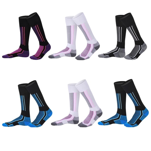 Ropa de Deporte 2 uds calcetines de esquí gruesos cálidos de invierno medias para exteriores (mujeres púrpura negro)