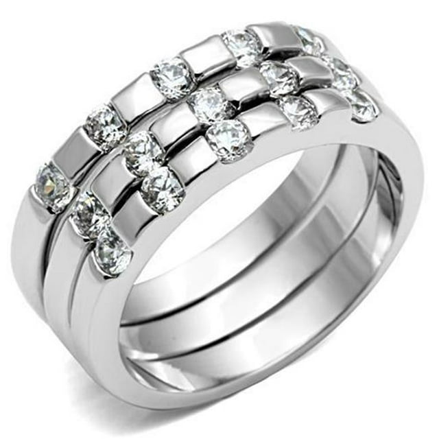 Alamode 3W038-5 Bague en Laiton Rhodié Femme avec AAA Grade CZ en Clair - Taille 5