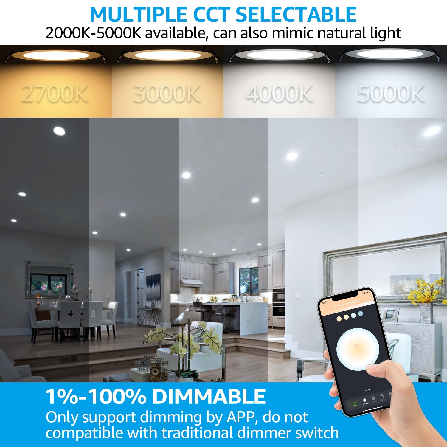 24 Pack 6 Inch 12W LED RGBCW Smart Recessed Lighting with J-box, Alexa/Google/Siri Compatible
