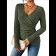 thumbnail image 1 of Camisa de Larga para Mujer, Cuello en V, Punto Acanalado, Suéter Ajustado con Botones, Blusa Informal de Trabajo para Otoño Verde S, 1 of 9