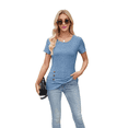 thumbnail image 3 of Women Short Sleeve Crewneck Solid Tops 2025 New Loose Summer Cute Tops Blue XL, 3 of 9
