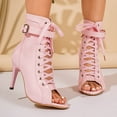 thumbnail image 2 of Rokment Women's Stiletto High Heels Combat Booties Sandals Vintage Sexy Leather Buckles Pointed Open Toe Lace up Dressy Pumps Spring Summer Shoes for Ladies Pink Size 6, 2 of 8