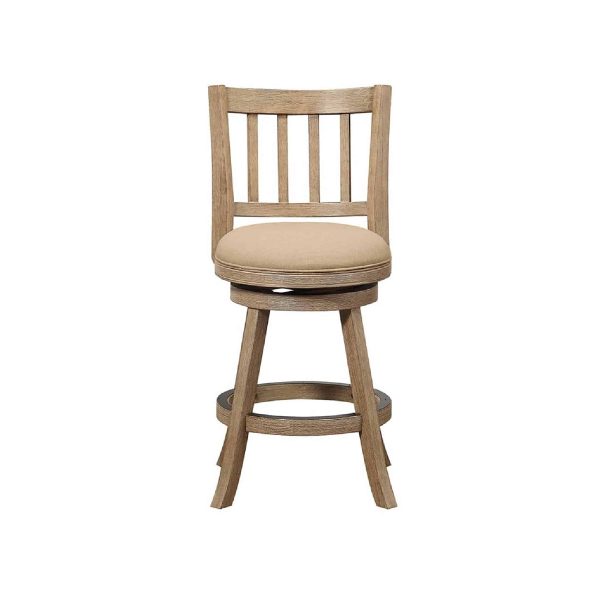 Boraam Sheldon Swivel Wood Counter Stool in Driftwood Wire-Brush and Oatmeal