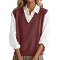 thumbnail image 2 of Sweater Vest Women Lightweight Sleeveless V Neck Sweaters Relaxed Fit Knitted Pull Over Sweater Vest Tops,Red XL, 2 of 6