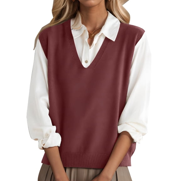 Women's 2026 Lightweight V-Neck Knit Sweater Vest Sleeveless Ribbed Casual Tank Top Spring Business Casual Pullover,Red L