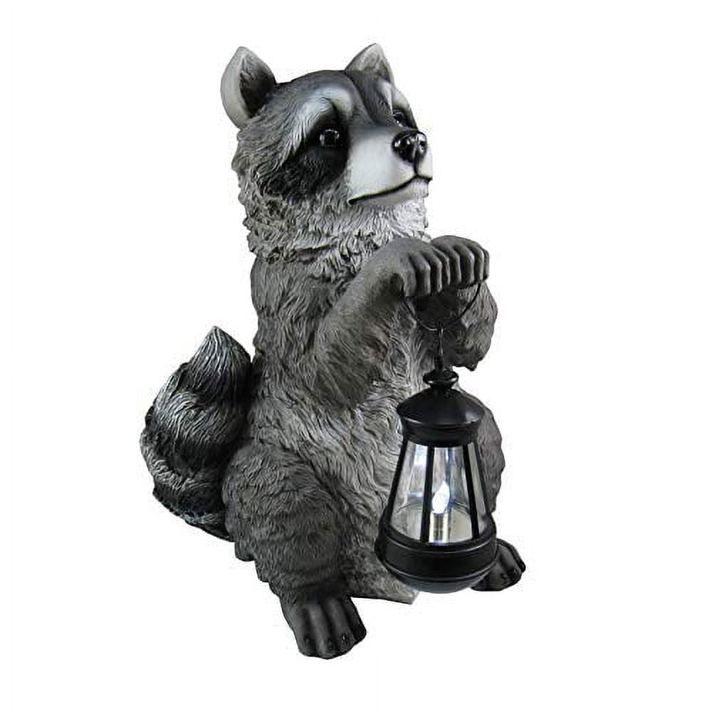 DWK 15" Raccoon Sculpture with LED Outdoor Solar Lantern Raccon Decor Garden Welcome Statue | Home Patio Solar Decoration | Outdoor Home Decor Yard Decoration