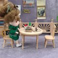 thumbnail image 3 of Walbest 1Set Table Chair Model Anti-deformed Simulated Wood Dollhouse Circle Table Chair for Home, 3 of 7