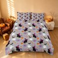 thumbnail image 2 of Homewish Cartoon Witch Cat Duvet Cover Queen for Girls, Halloween Spooky Animal Queen Bedding, Light Gray, Pumpkin Bat Reversible 3 Pieces, 1 Duvet Cover and 2 Pillowcases, 2 of 7