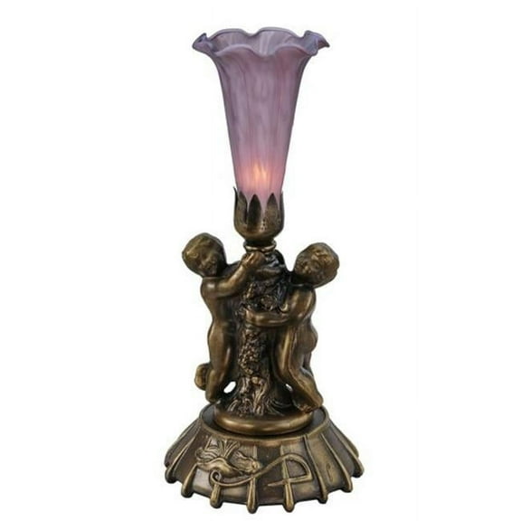 Meyda 11642 12 in. Twin Cherub Pond Lily Mini Lamp, Cranberry